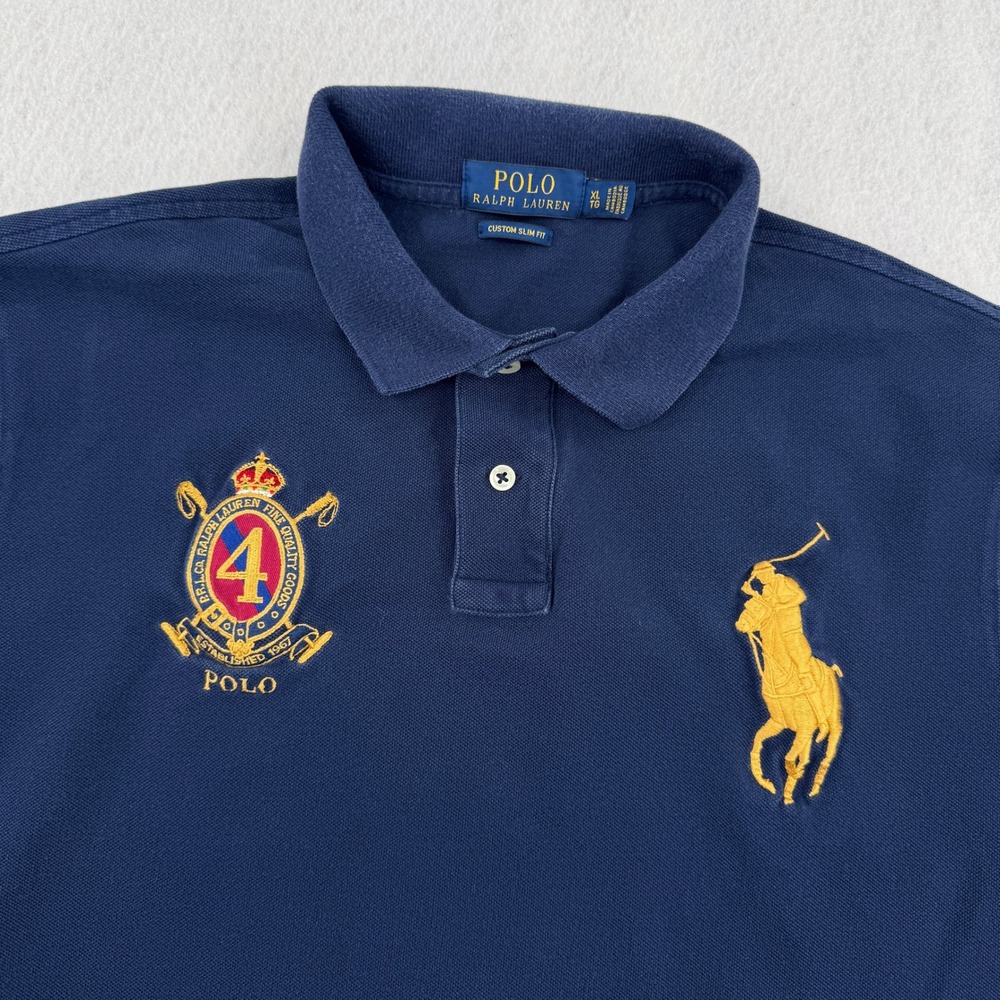 Polo Ralph Lauren Big Pony Mens XL Custom Slim Fit Short Sleeve Polo Navy Blue